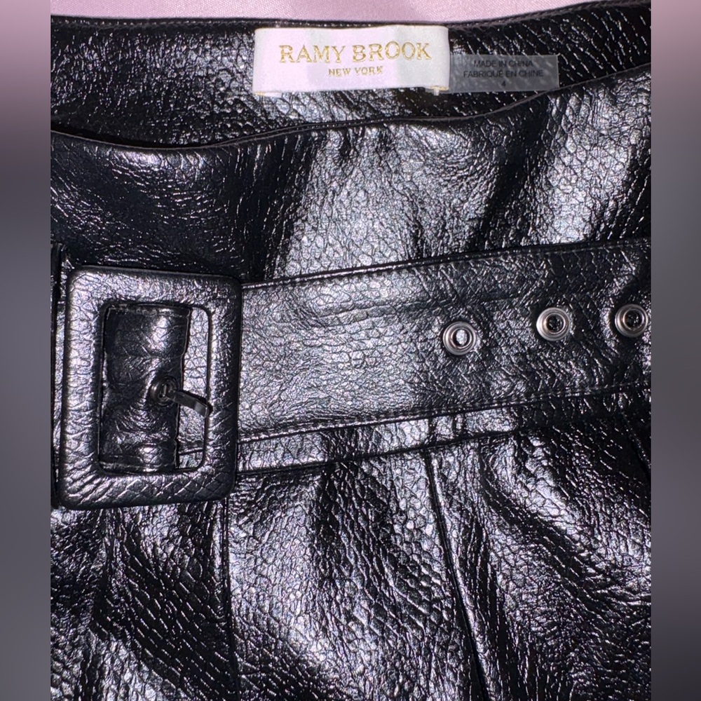 Ramy Brook Shiny Black Belted Skirt